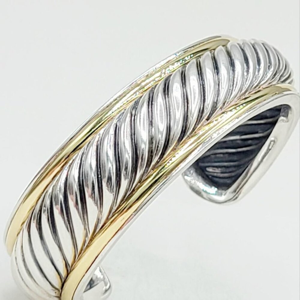 David Yurman Sculpted Two-Tone Cuff w/ Sterling Silver & 18K Gold - Medium - Picture 7 of 16